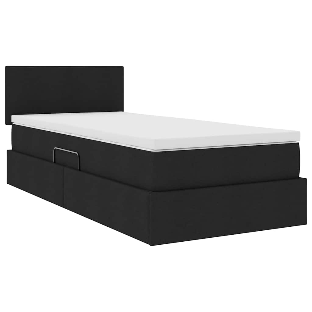 Aufbewahrungsbett mit Matratze mit Kopfteil Schwarz 90 x 190 cm