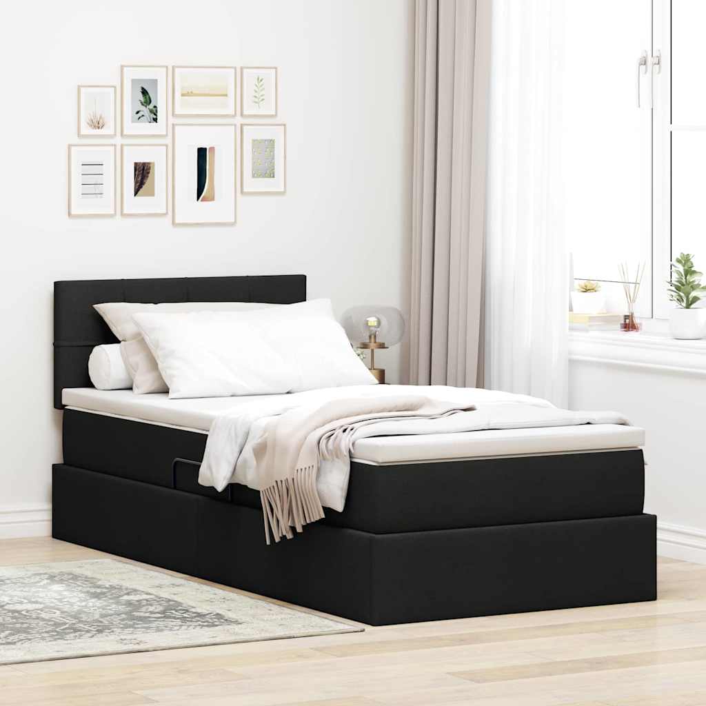 Aufbewahrungsbett mit Matratze mit Kopfteil Schwarz 90 x 190 cm