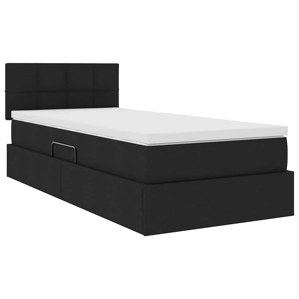 Aufbewahrungsbett mit Matratze mit Kopfteil Schwarz 90 x 190 cm
