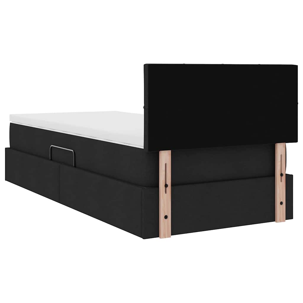 Aufbewahrungsbett mit Matratze mit Kopfteil Schwarz 90 x 190 cm