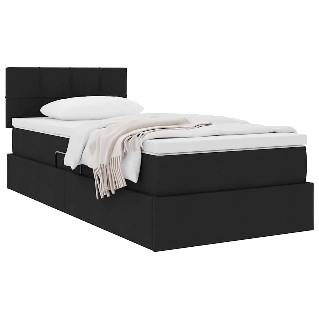 Aufbewahrungsbett mit Matratze mit Kopfteil Schwarz 90 x 190 cm
