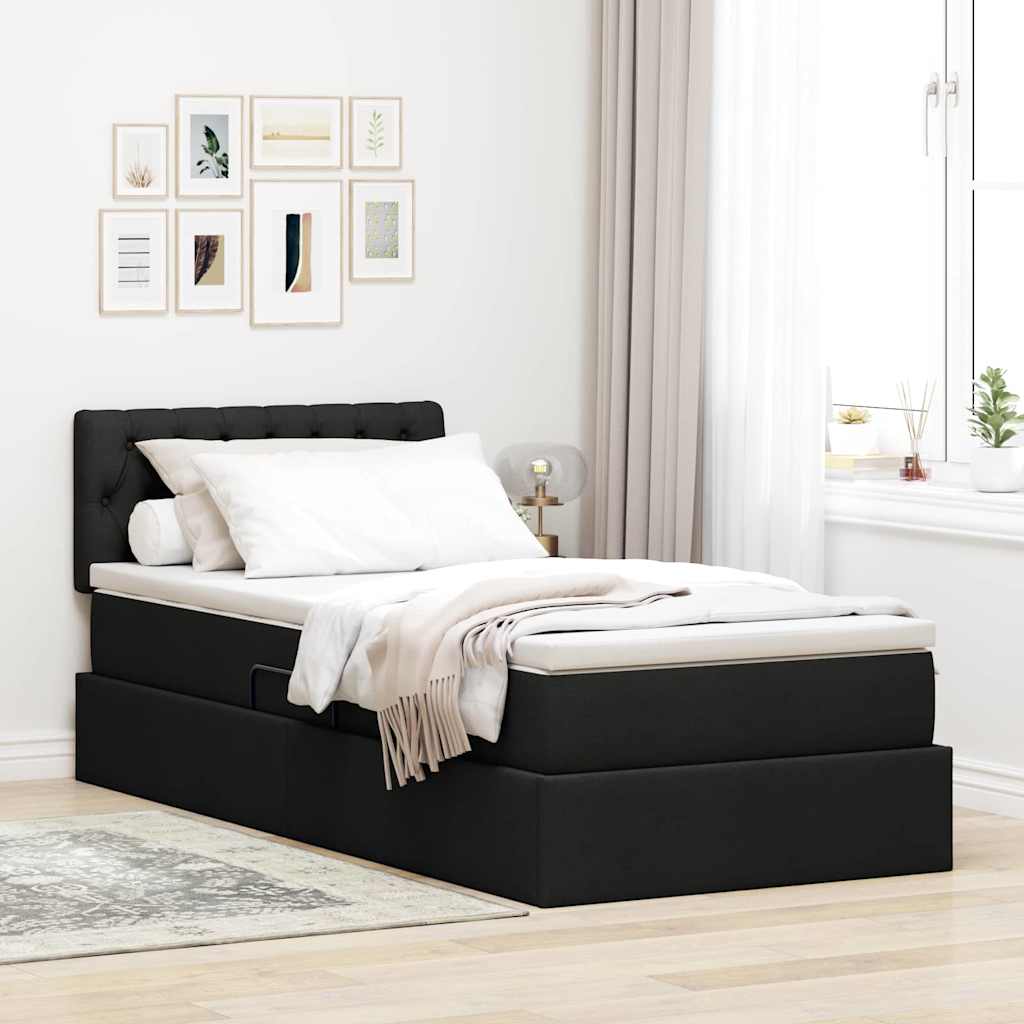 Aufbewahrungsbett mit Matratze mit Kopfteil Schwarz 90 x 190 cm