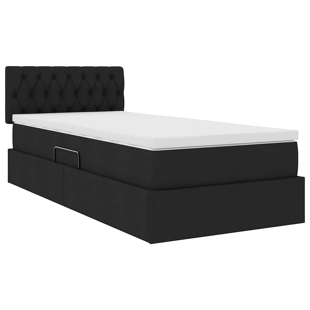 Aufbewahrungsbett mit Matratze mit Kopfteil Schwarz 90 x 190 cm