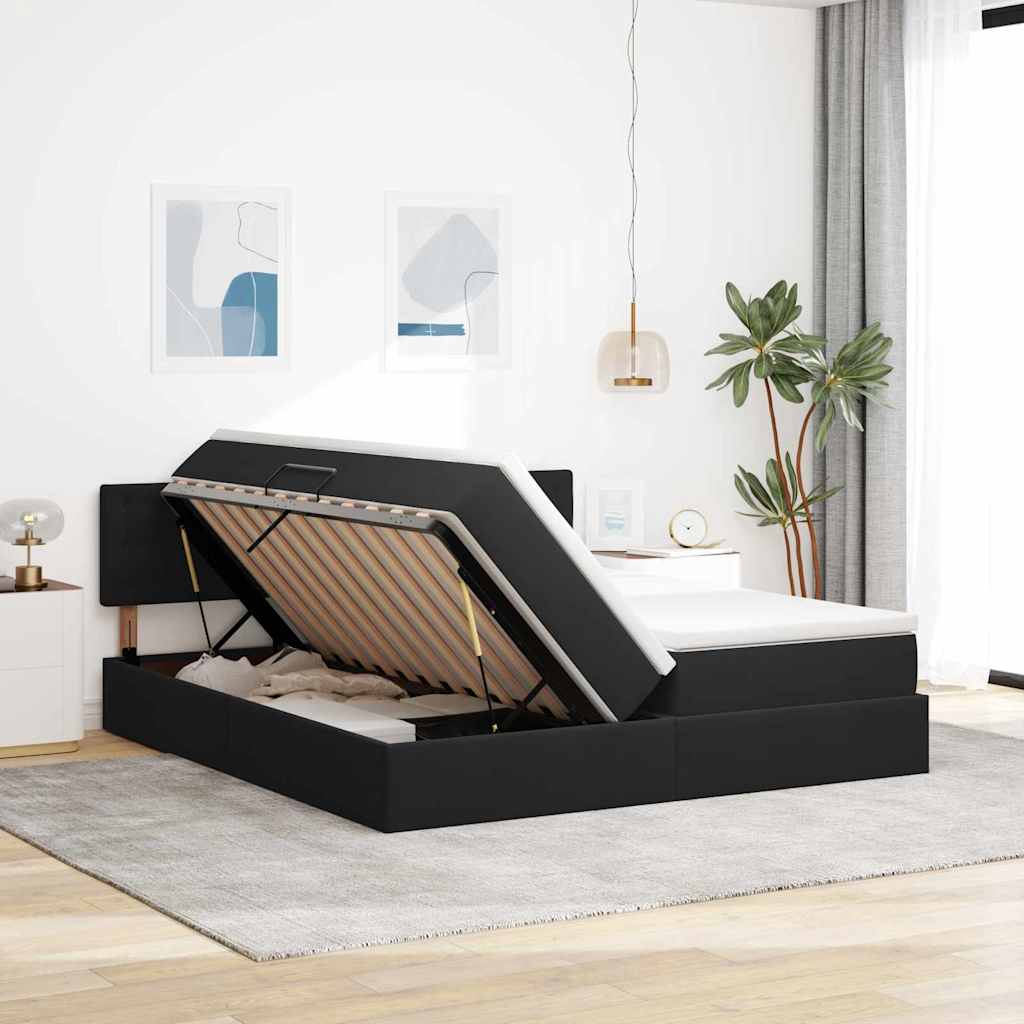 Aufbewahrungsbett mit Matratze mit Kopfteil Schwarz 90 x 200 cm