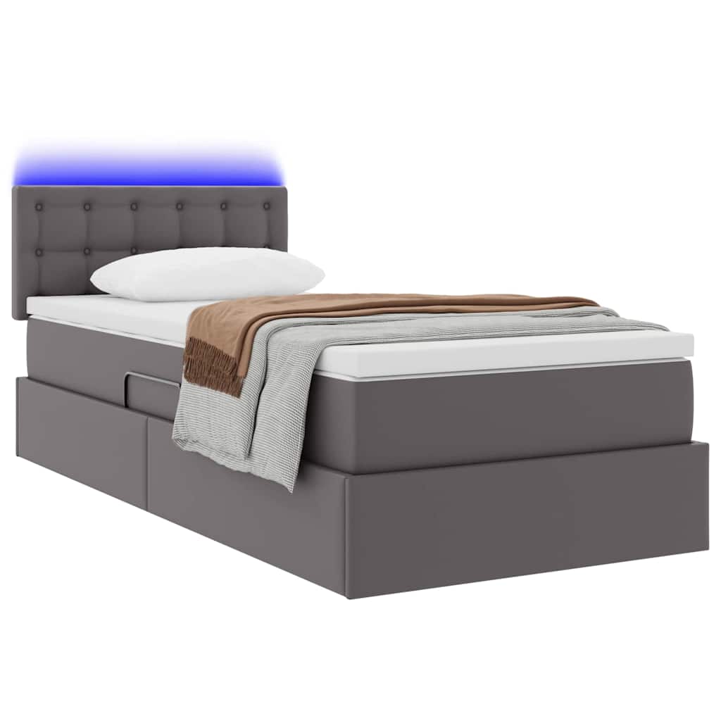 Bett mit Stauraum und LED Grau 90 x 190 cm Kunstleder
