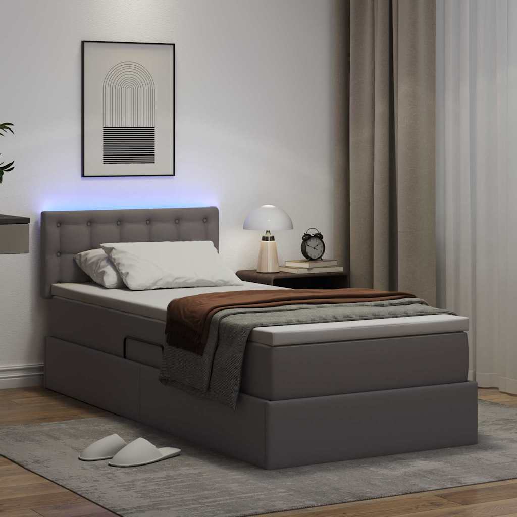 Bett mit Stauraum und LED Grau 90 x 200 cm Kunstleder