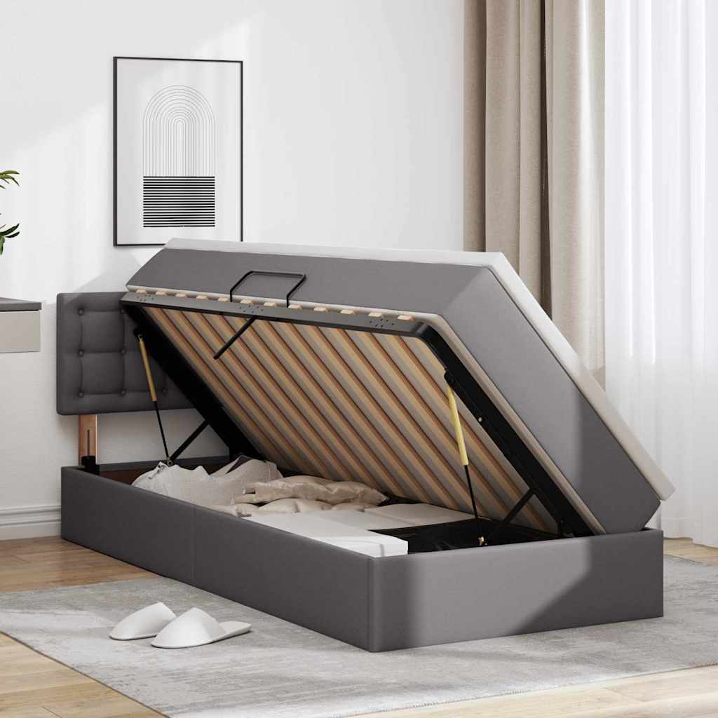 Bett mit Stauraum und LED Grau 90 x 200 cm Kunstleder