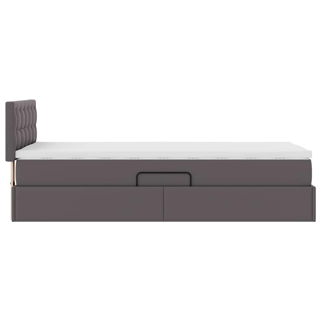 Bett mit Stauraum und LED Grau 90 x 200 cm Kunstleder