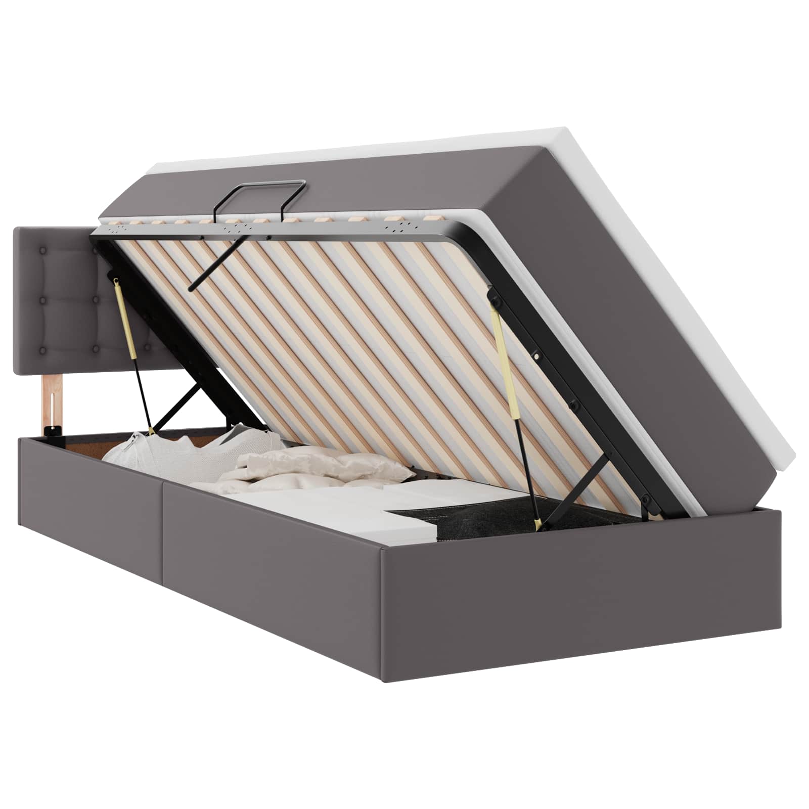 Bett mit Stauraum und LED Grau 100 x 200 cm Kunstleder