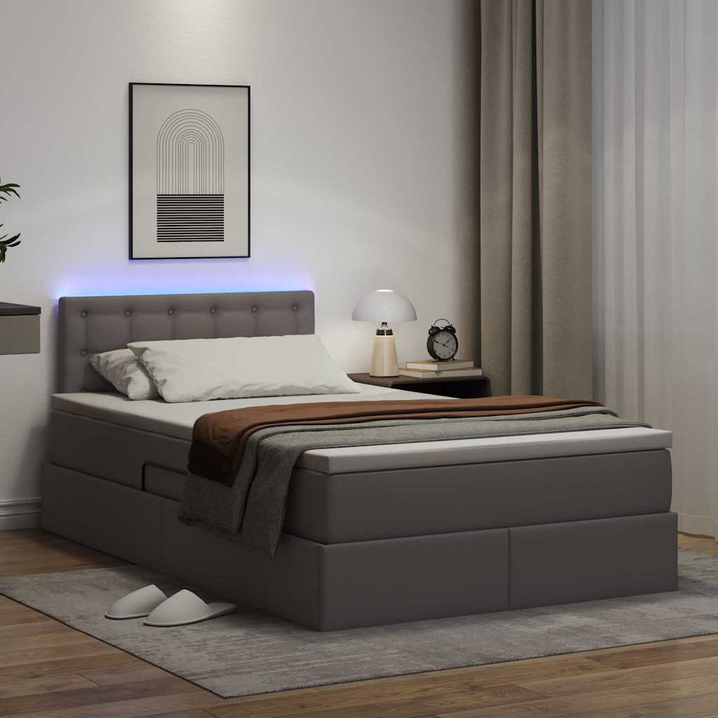 Bett mit Stauraum und LED Grau 120 x 190 cm Kunstleder