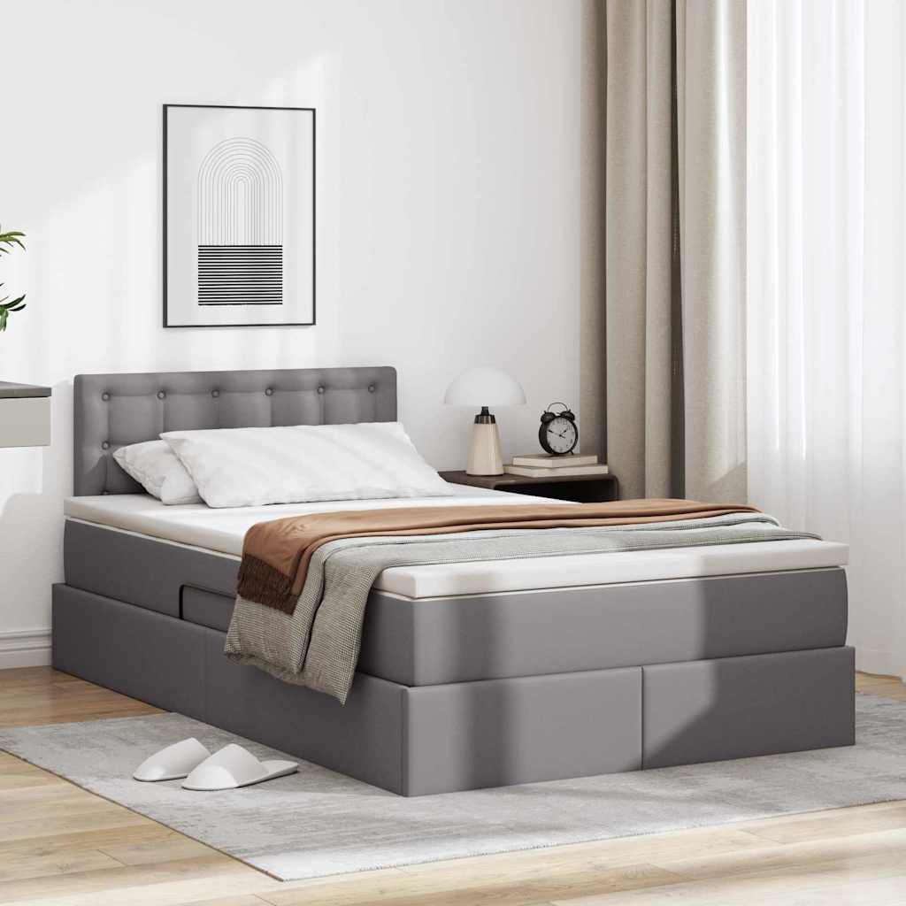 Bett mit Stauraum und LED Grau 120 x 190 cm Kunstleder