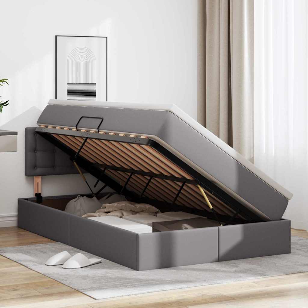 Bett mit Stauraum und LED Grau 120 x 190 cm Kunstleder