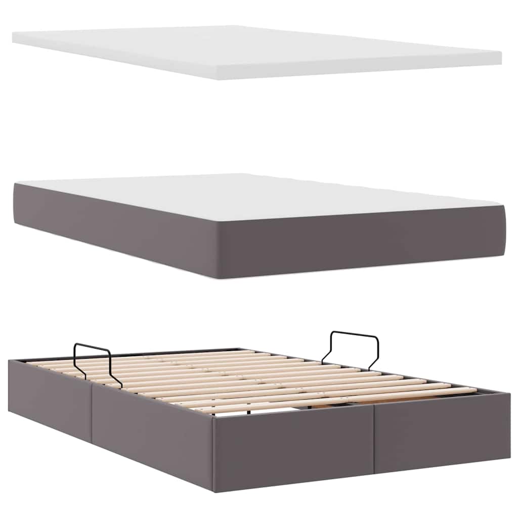 Bett mit Stauraum und LED Grau 120 x 190 cm Kunstleder