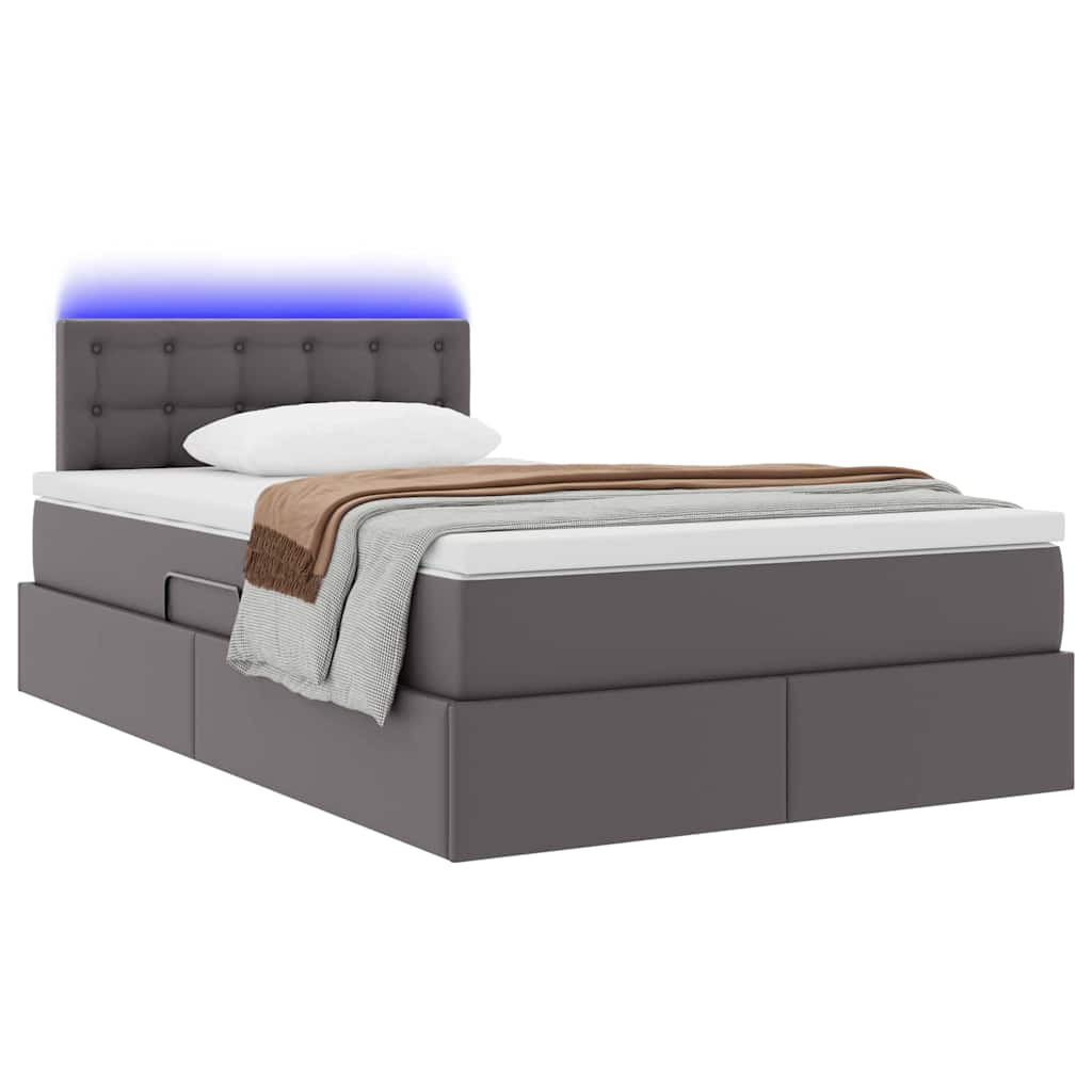 Bett mit Stauraum und LED Grau 120 x 190 cm Kunstleder