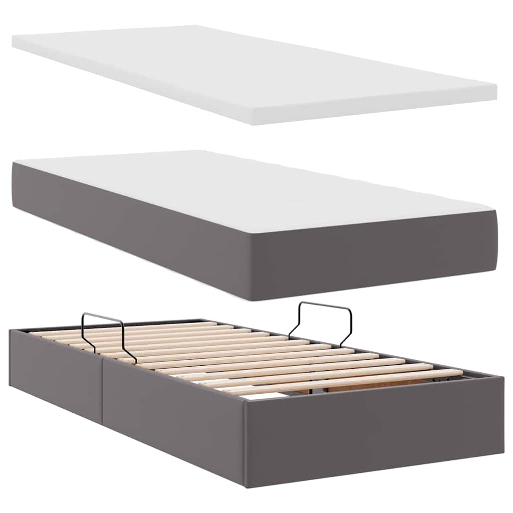Aufbewahrungsbett mit Kopfteil Grau 90 x 200 cm Kunstleder