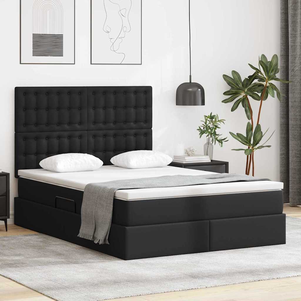 Aufbewahrungsbett mit Kopfteil Schwarz 140 x 190 cm Kunstleder