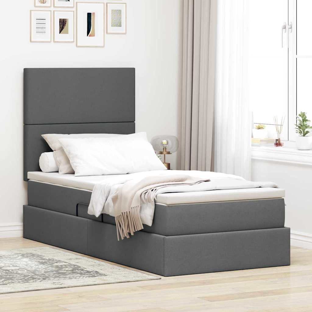 Aufbewahrungsbett mit Matratze Dunkelgrau 90 x 190 cm Stoff
