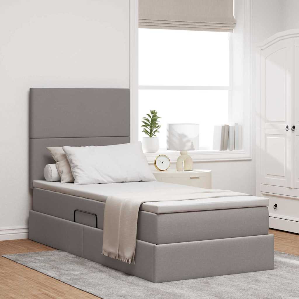 Aufbewahrungsbett mit Matratze Taupe 90 x 190 cm Stoff