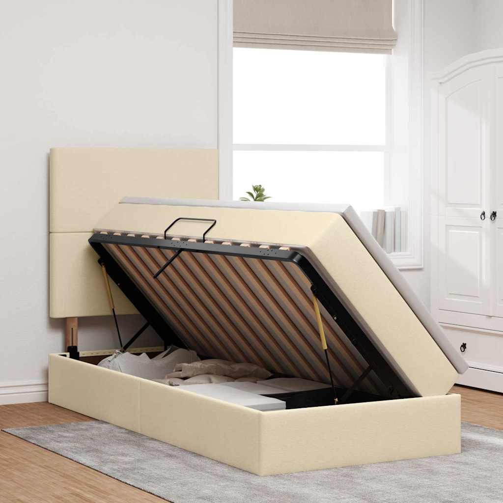 Aufbewahrungsbett mit Matratze Creme 90 x 190 cm Stoff