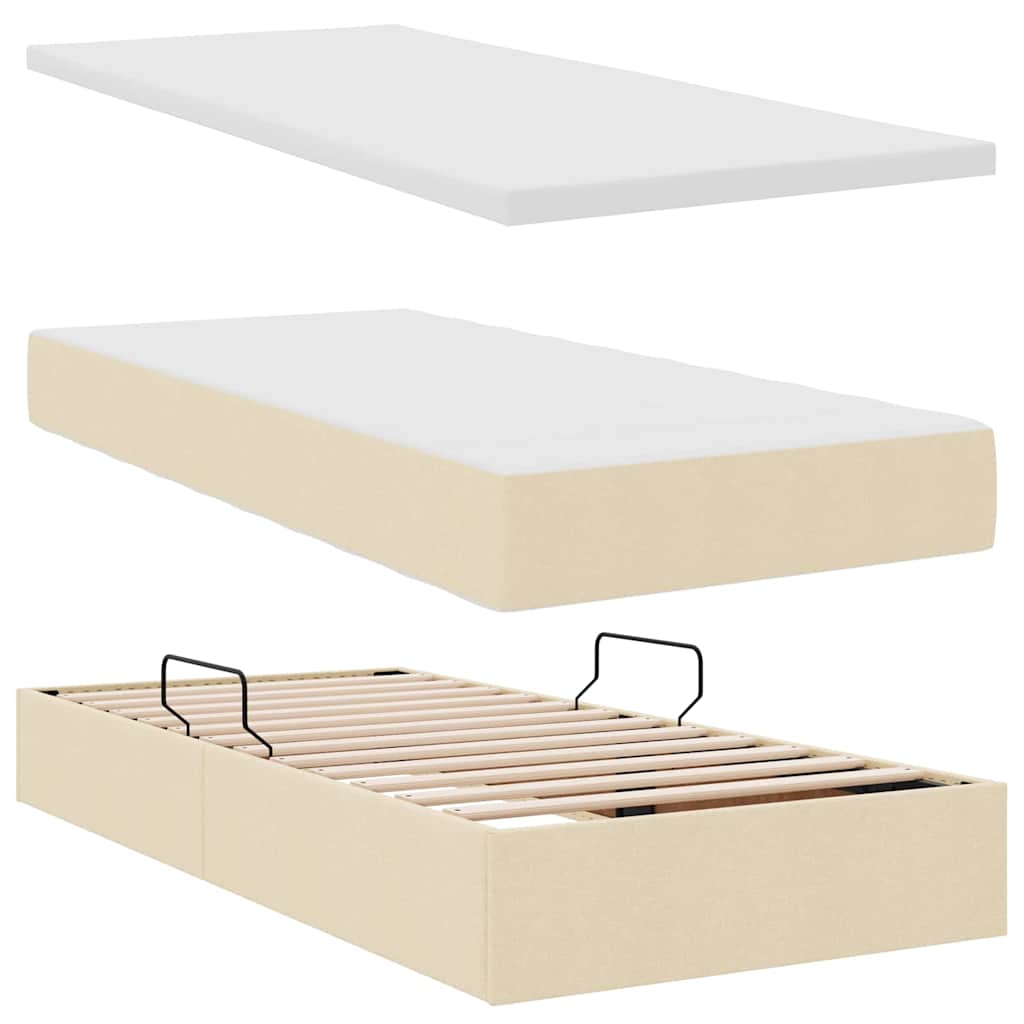 Aufbewahrungsbett mit Matratze Creme 90 x 190 cm Stoff