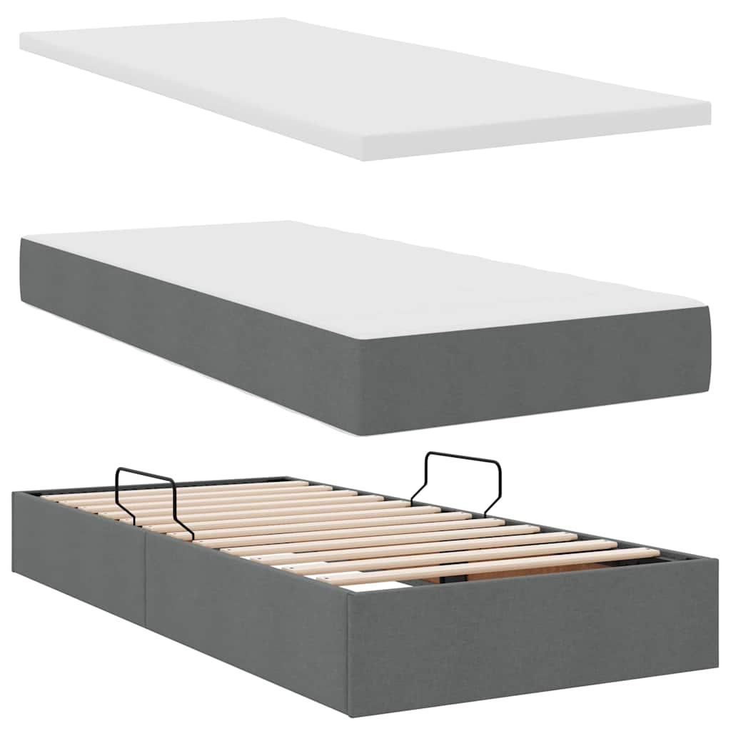 Aufbewahrungsbett mit Matratze Dunkelgrau 90 x 200 cm Stoff