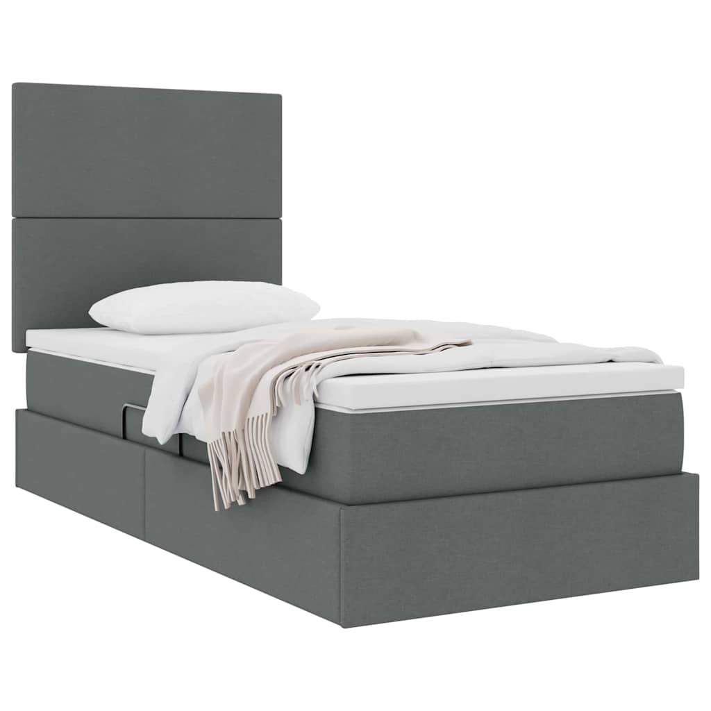 Aufbewahrungsbett mit Matratze Dunkelgrau 90 x 200 cm Stoff