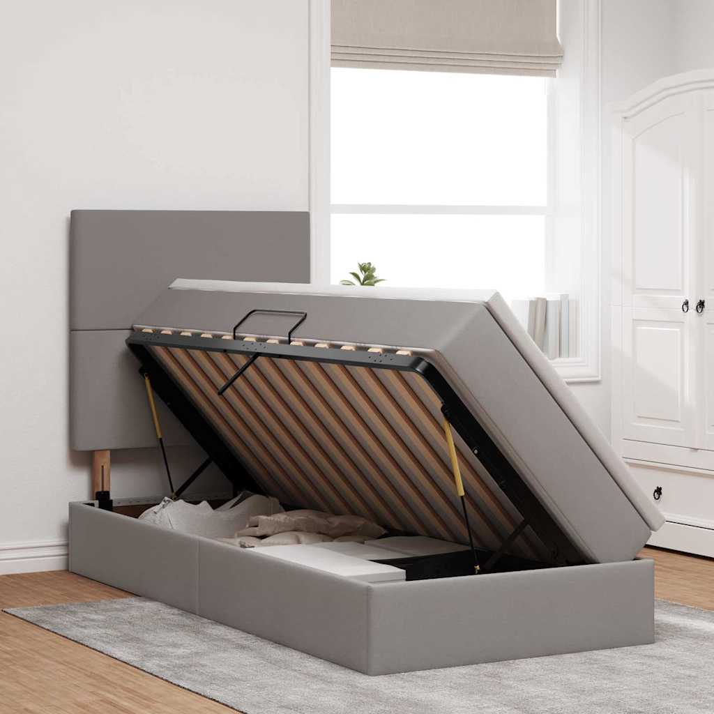 Aufbewahrungsbett mit Matratze Taupe 90 x 200 cm Stoff