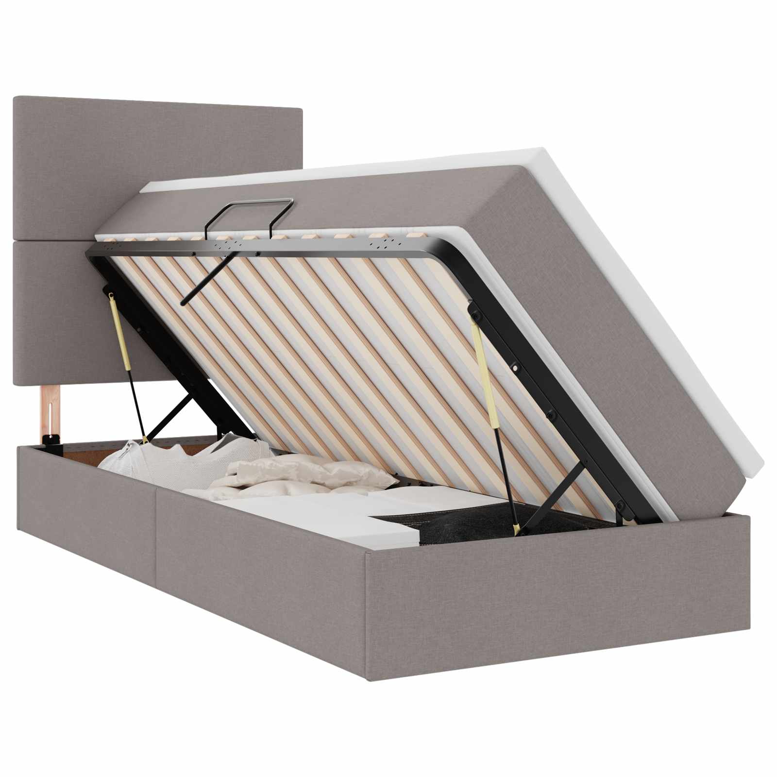Aufbewahrungsbett mit Matratze Taupe 90 x 200 cm Stoff