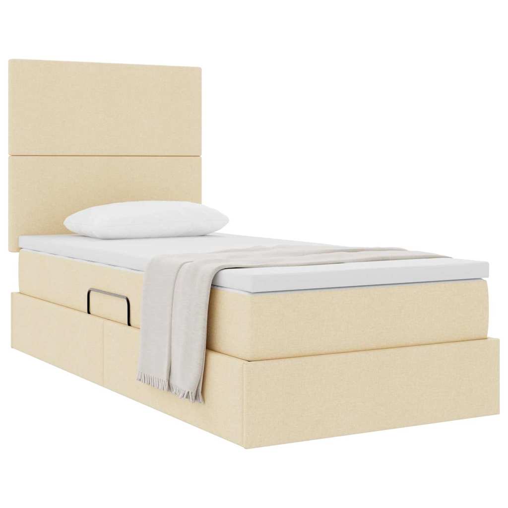 Aufbewahrungsbett mit Matratze Creme 90 x 200 cm Stoff