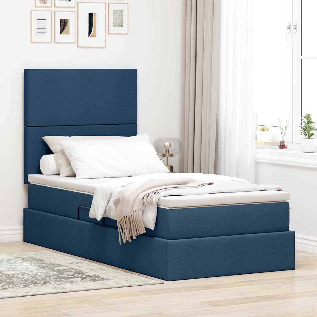 Aufbewahrungsbett mit Matratze Blau 90 x 200 cm Stoff