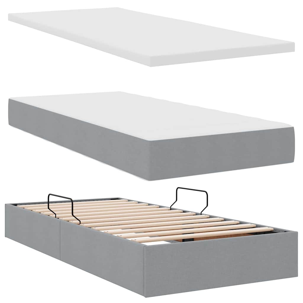 Aufbewahrungsbett mit Matratze Hellgrau 100 x 200 cm Stoff