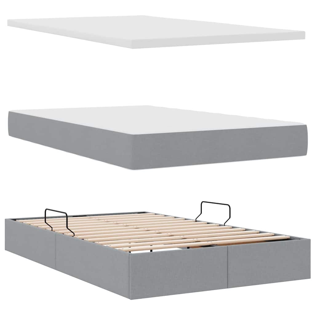 Aufbewahrungsbett mit Matratze Hellgrau 120 x 200 cm Stoff