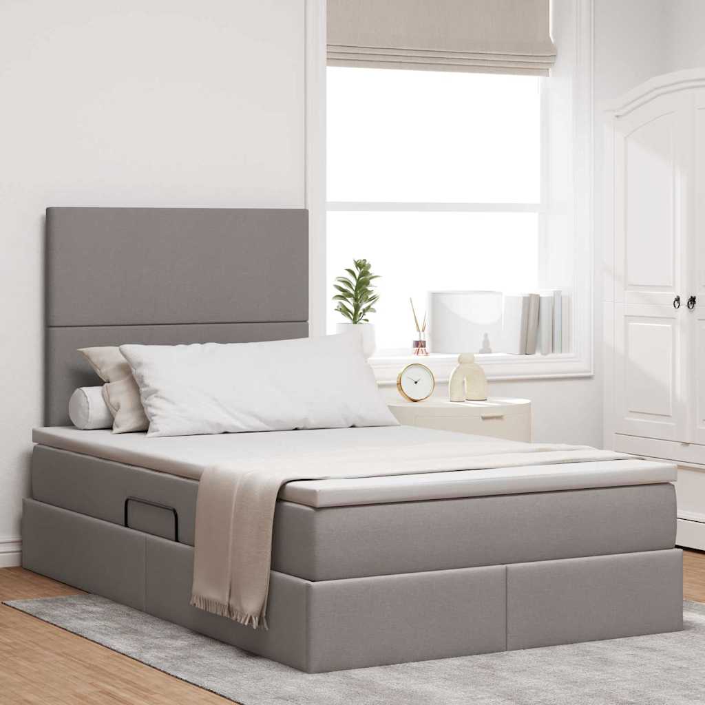 Aufbewahrungsbett mit Matratze Taupe 120 x 200 cm Stoff