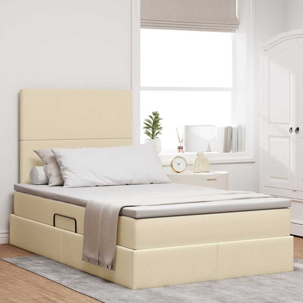 Aufbewahrungsbett mit Matratze Creme 120 x 200 cm Stoff