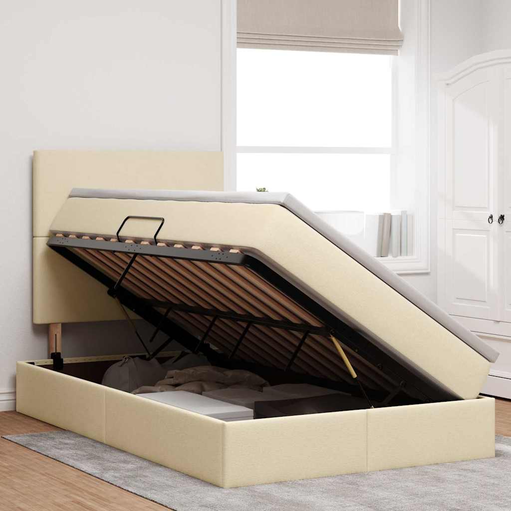 Aufbewahrungsbett mit Matratze Creme 120 x 200 cm Stoff