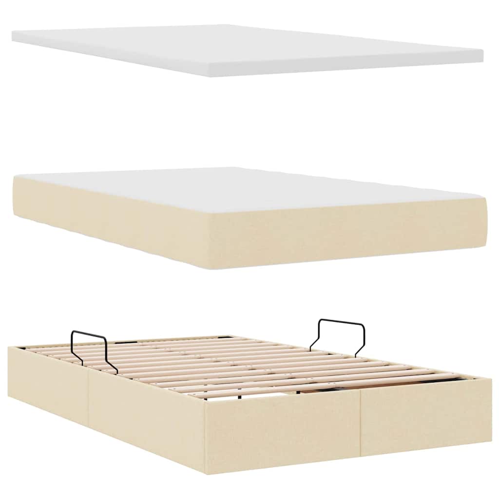 Aufbewahrungsbett mit Matratze Creme 120 x 200 cm Stoff