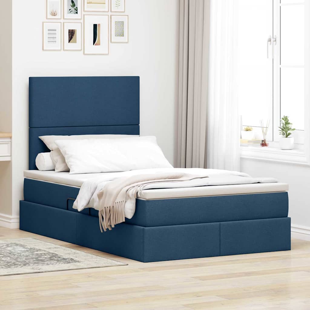 Aufbewahrungsbett mit Matratze Blau 120 x 200 cm Stoff