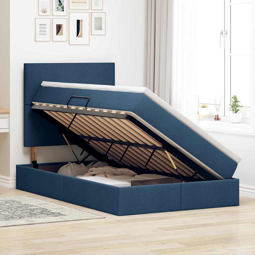 Aufbewahrungsbett mit Matratze Blau 120 x 200 cm Stoff