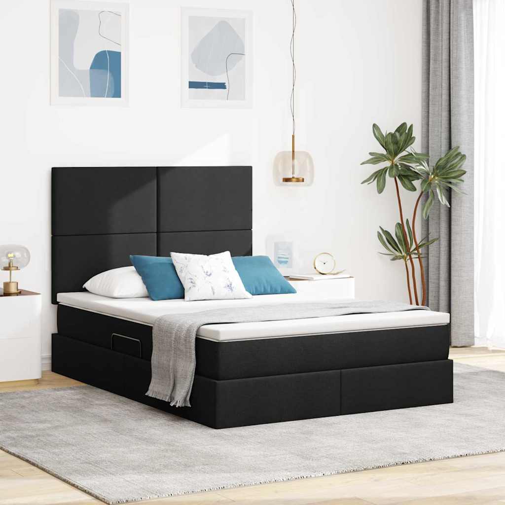 Aufbewahrungsbett mit Matratze Schwarz 140 x 190 cm Stoff