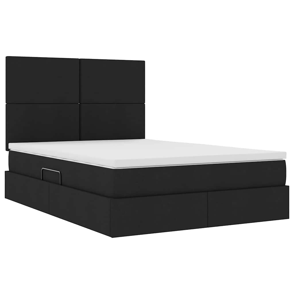 Aufbewahrungsbett mit Matratze Schwarz 140 x 190 cm Stoff