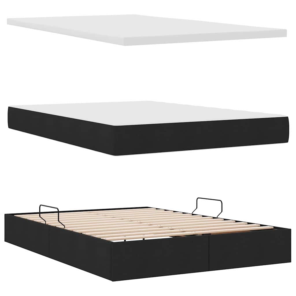 Aufbewahrungsbett mit Matratze Schwarz 140 x 190 cm Stoff