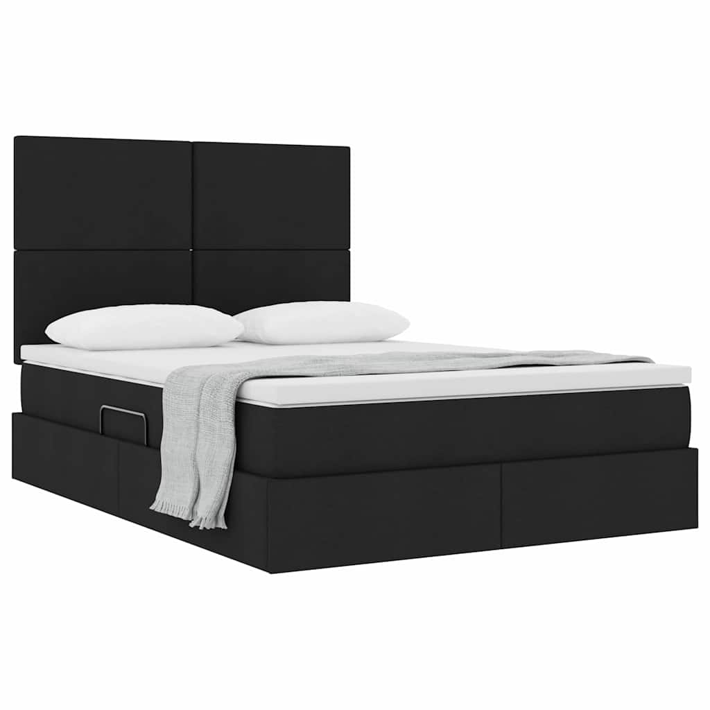 Aufbewahrungsbett mit Matratze Schwarz 140 x 190 cm Stoff