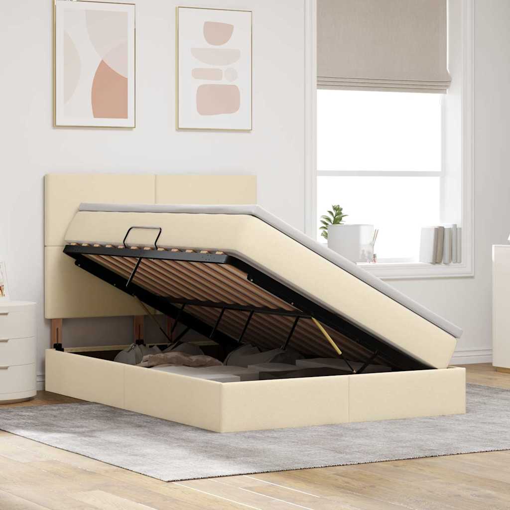 Aufbewahrungsbett mit Matratze Creme 140 x 190 cm Stoff
