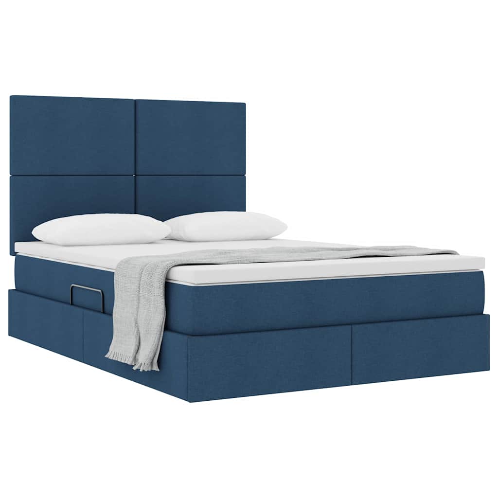 Aufbewahrungsbett mit Matratze Blau 140 x 190 cm Stoff