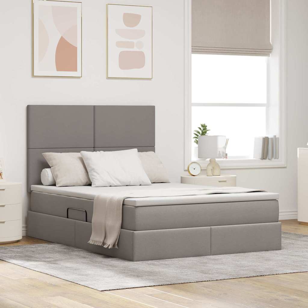 Aufbewahrungsbett mit Matratze Taupe 140 x 200 cm Stoff