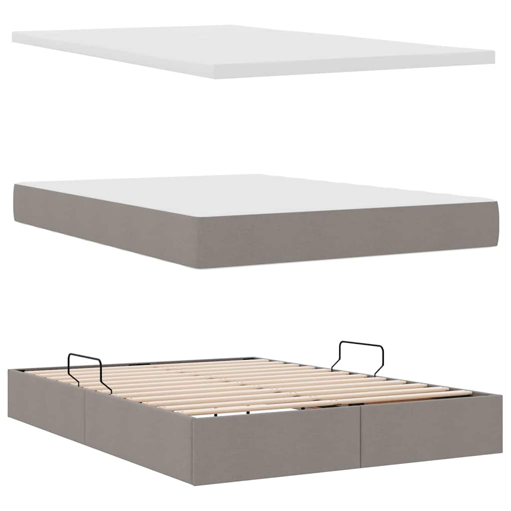 Aufbewahrungsbett mit Matratze Taupe 140 x 200 cm Stoff