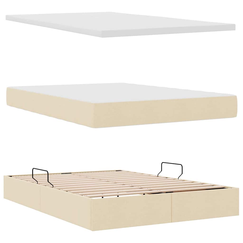 Aufbewahrungsbett mit Matratze Creme 140 x 200 cm Stoff