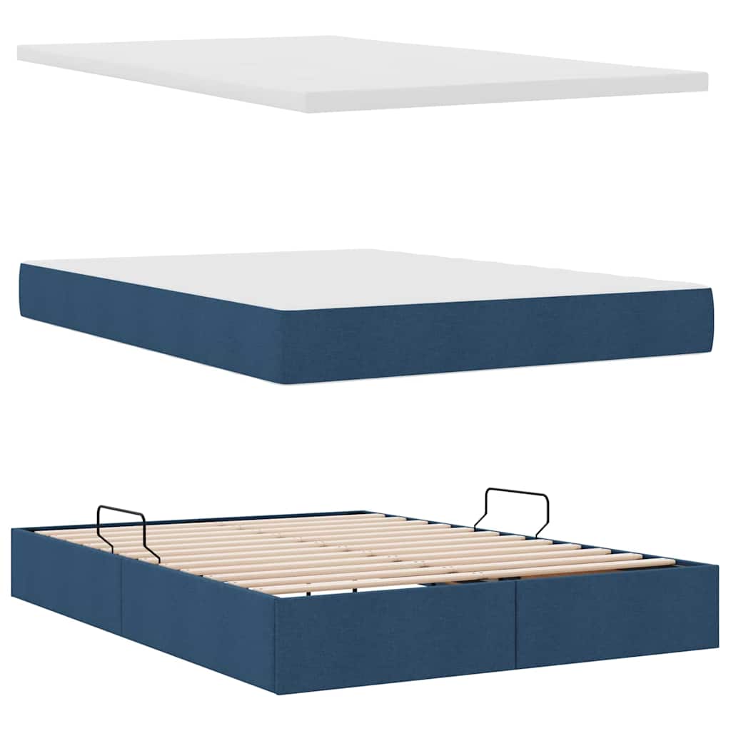 Aufbewahrungsbett mit Matratze Blau 140 x 200 cm Stoff