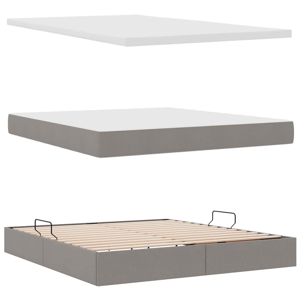 Aufbewahrungsbett mit Matratze Taupe 180 x 200 cm Stoff