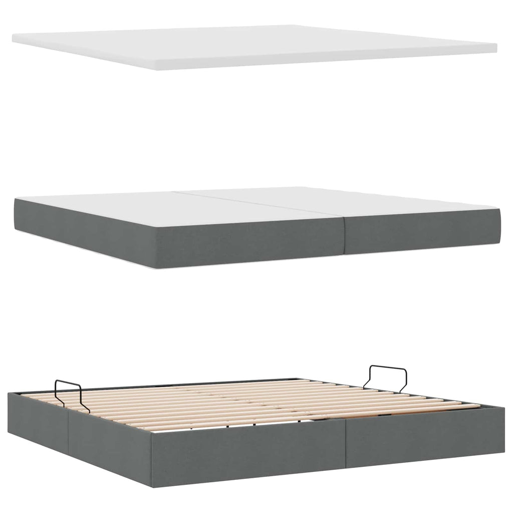Aufbewahrungsbett mit Matratze Dunkelgrau 200 x 200 cm Stoff